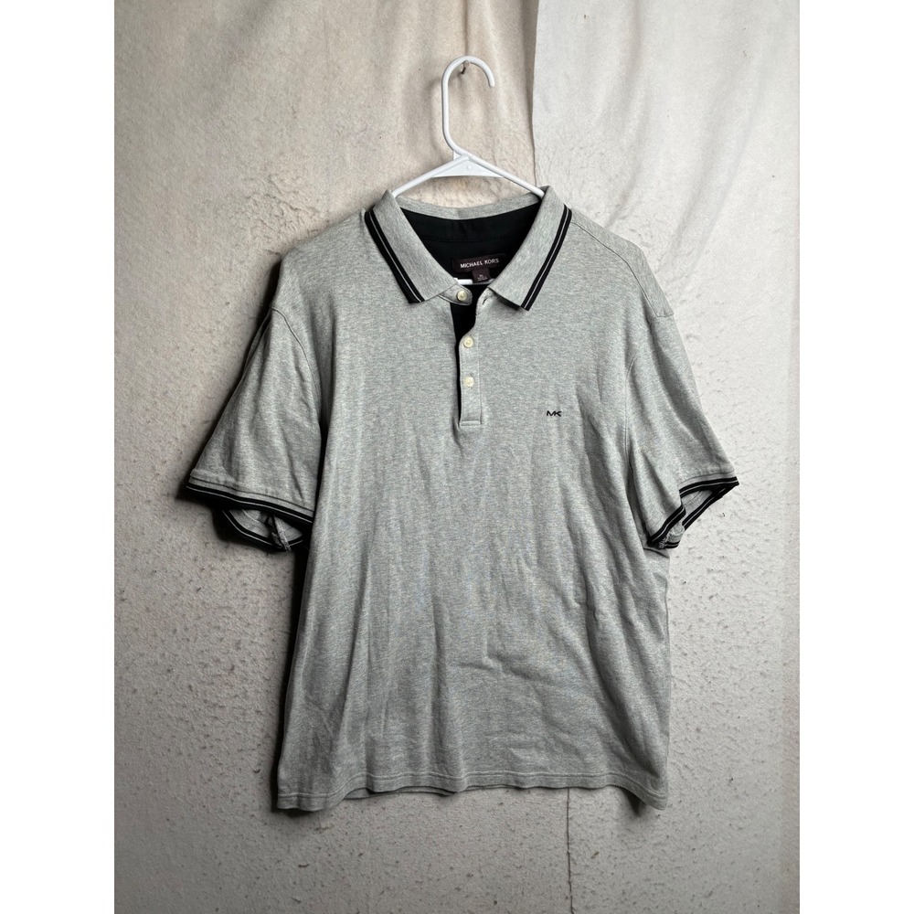 Michael Kors Mens XL Polo Shirt Heather Gray Black Tipped Short Sleeve Cotton